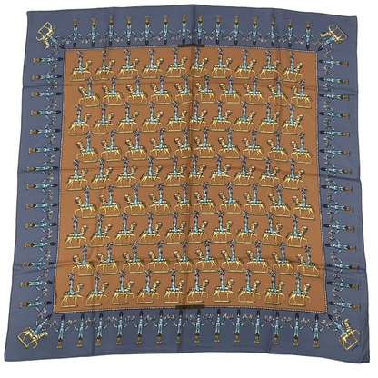 Hermes LES Artificiers Horse Carre Scarf Blue Brown Multicolor Silk Mother's