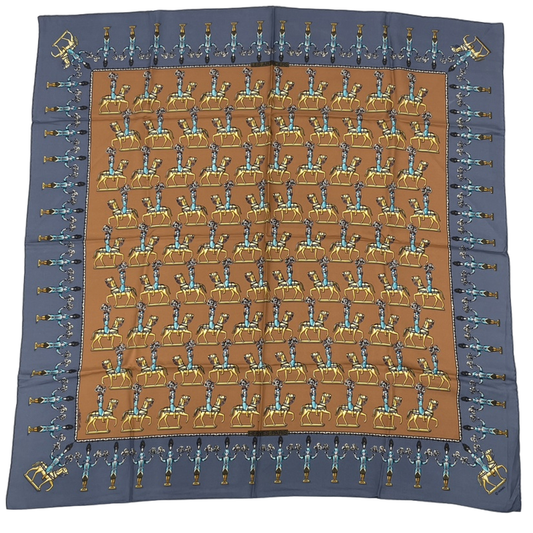 Hermes LES Artificiers Horse Carre Scarf Blue Brown Multicolor Silk Mother's