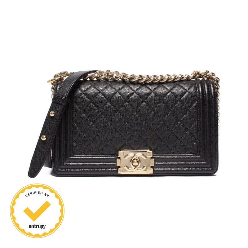 Chanel Chain Shoulder Bag Boy Chanel 25 Gold Hardware Caviar Skin Matelasse