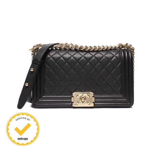 Chanel Chain Shoulder Bag Boy Chanel 25 Gold Hardware Caviar Skin Matelasse