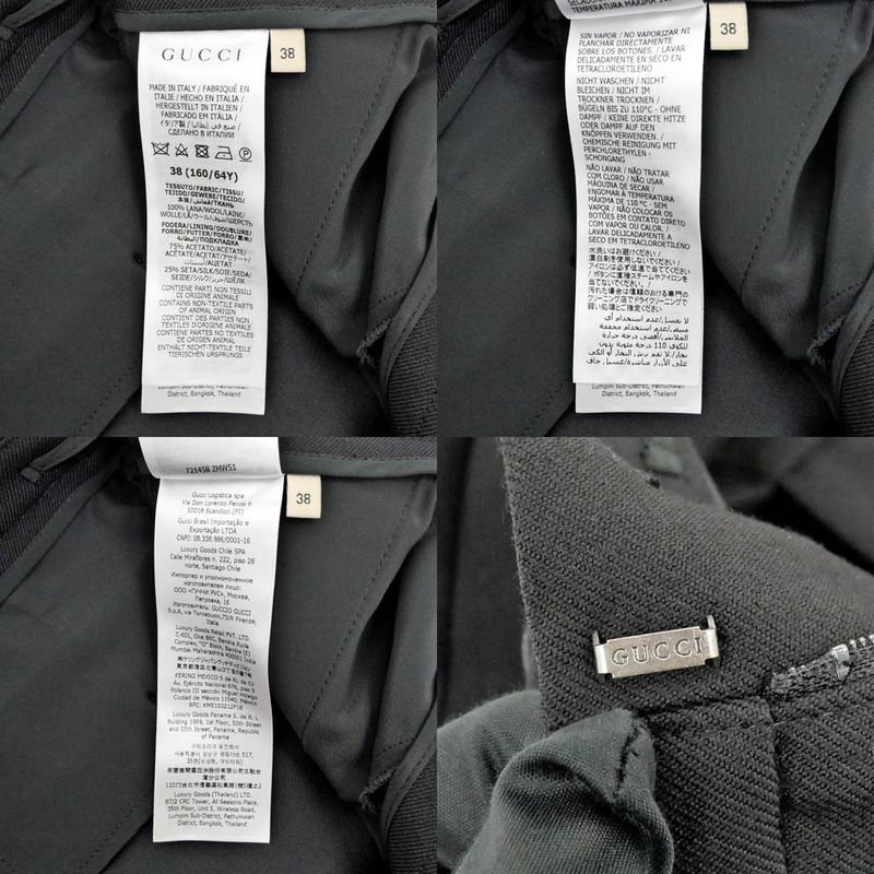Gucci High Waist Wide Leg Pants 38 Size Black 721458 Wool Women's