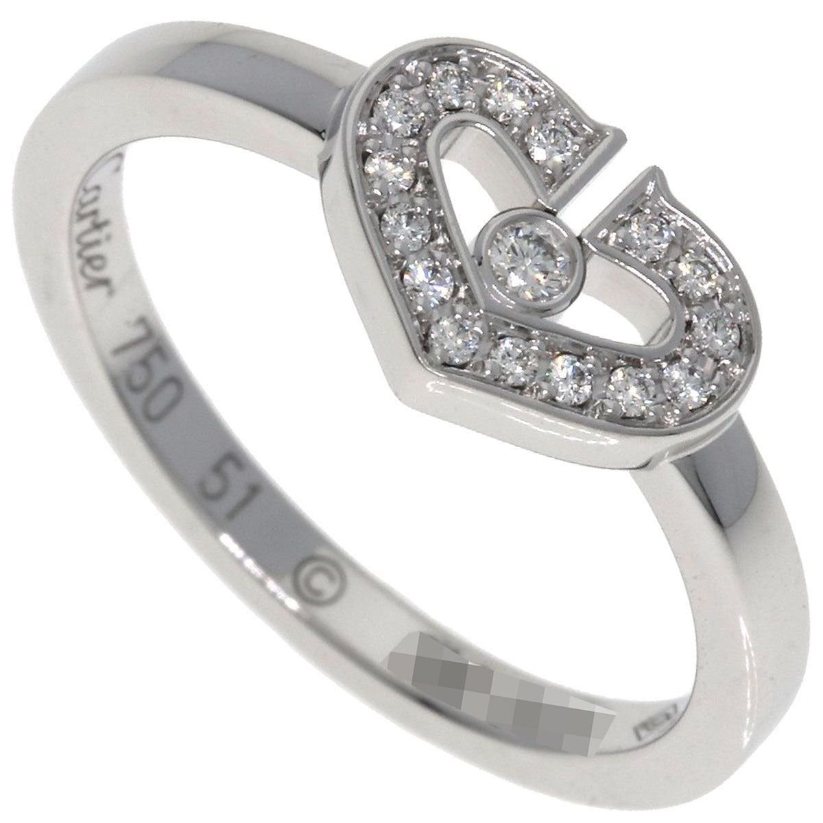 CARTIER C Heart Diamond 51 Ring K18WG Ladies White Gold