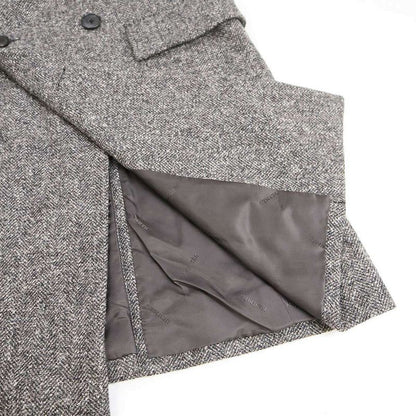 Hermes 15aw Multi-Fabric Double Breasted Tweed Coat Grey- 50