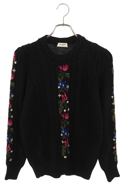 Saint Laurent Paris 527296 Ya2te Flower Embroidery Cable Knit Men's M