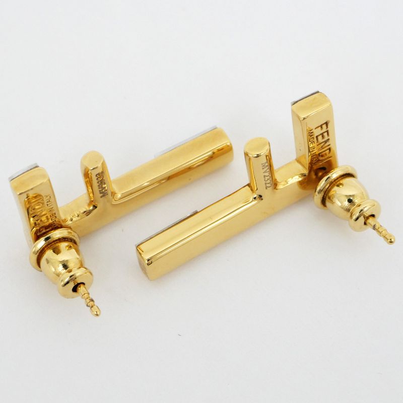 Fendi Earrings Fast Logo Brass Crystal 8ah713 Gold Women's Accessories