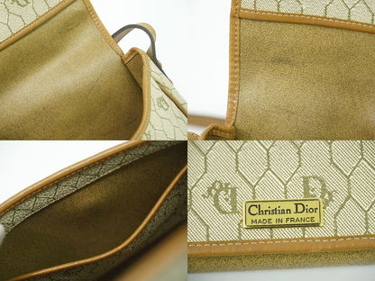 Authentic Christian DIOR Honeycomb Pattern Shoulder Bag Pochette PVC Beige Bag