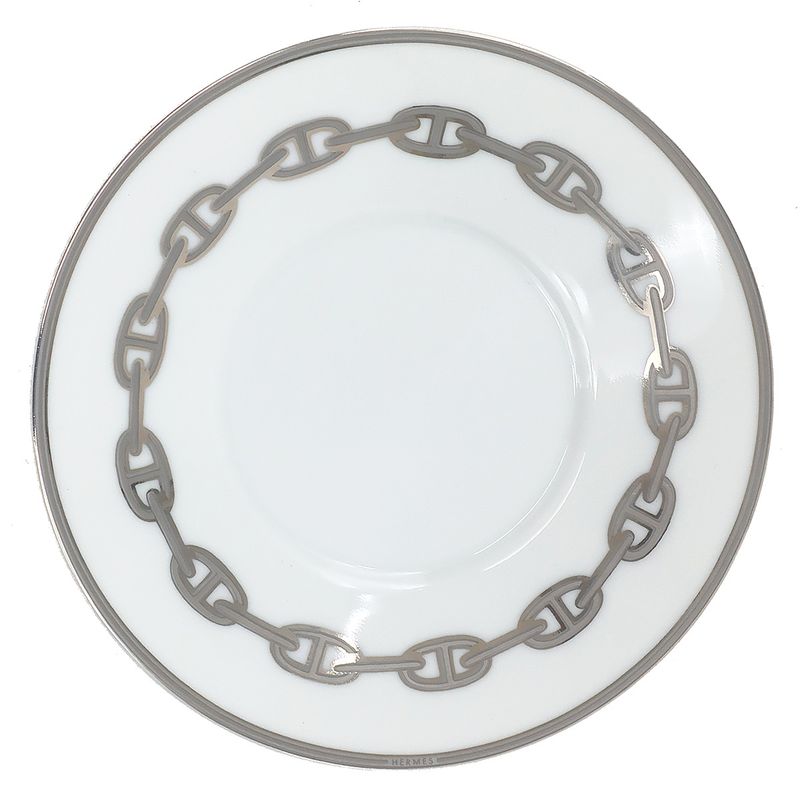 Hermes Tableware Chaine D'ancre Morning Cup and Saucer Porcelain Platinum