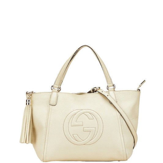 Gucci Soho Handbag Shoulder Bag 2WAY 369176 Beige Ivory Leather Women's Gucci