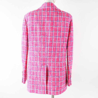 CHANEL 24P P76732 Cotton Coco Mark Bijoux Button Checkered Tweed Jacket Pink