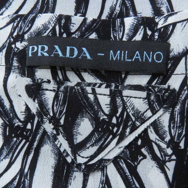 Prada 18AW P491c 100% Silk 100% Banana Allover Print Long Sleeve Shirt Black