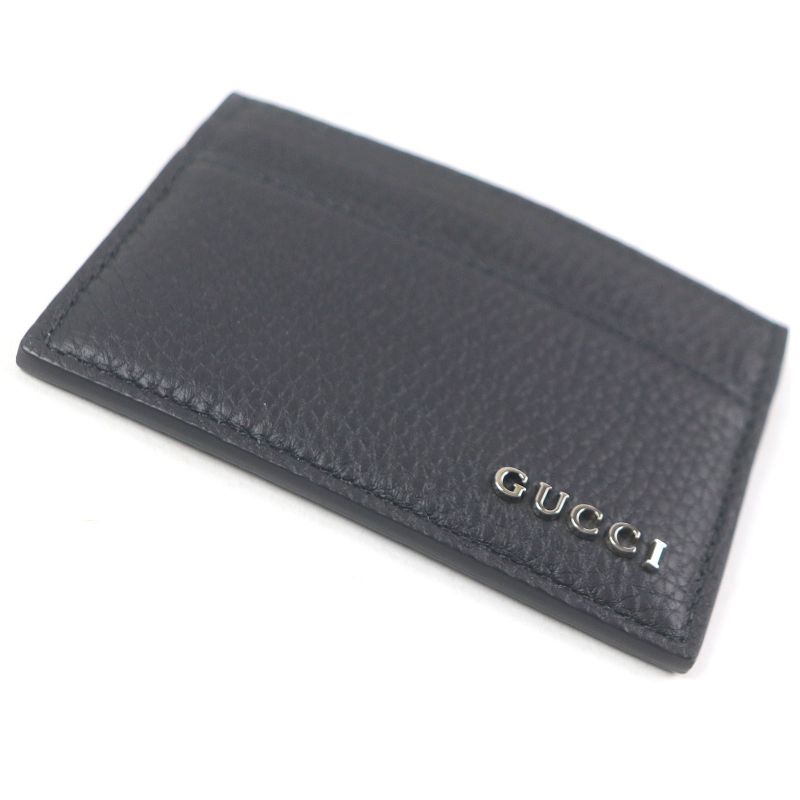 Gucci 771157 Silver Logo Hardware Leather Card Case Business Card Holder Black