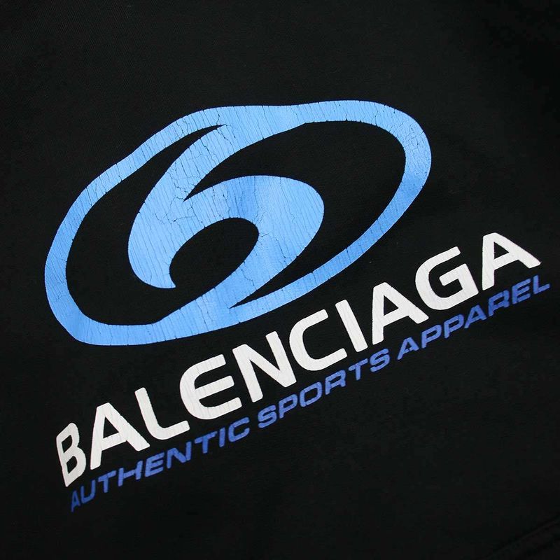 Balenciaga 24ss Round Hoodie Damaged Logo Print Pullover Sweatshirt Hoodie