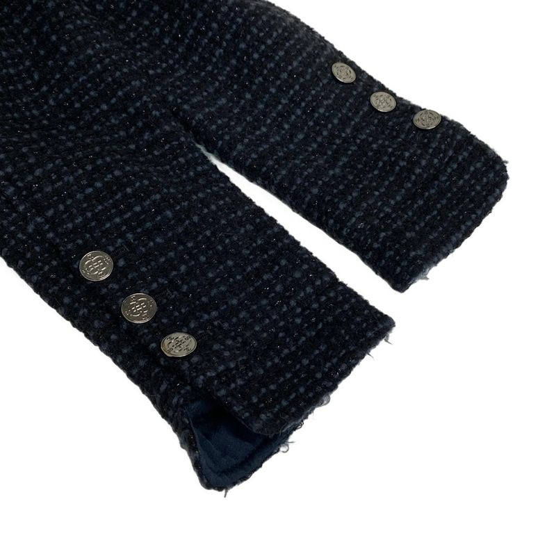 Chanel Jacket Size 42 L Women's P19831 Black And Navy Lame / Long Sleeves /