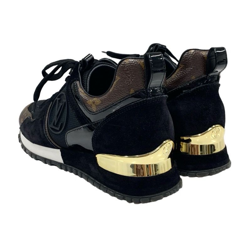 Louis Vuitton Run Away Line Monogram Sneakers Shoes Fabric Suede Leather Black