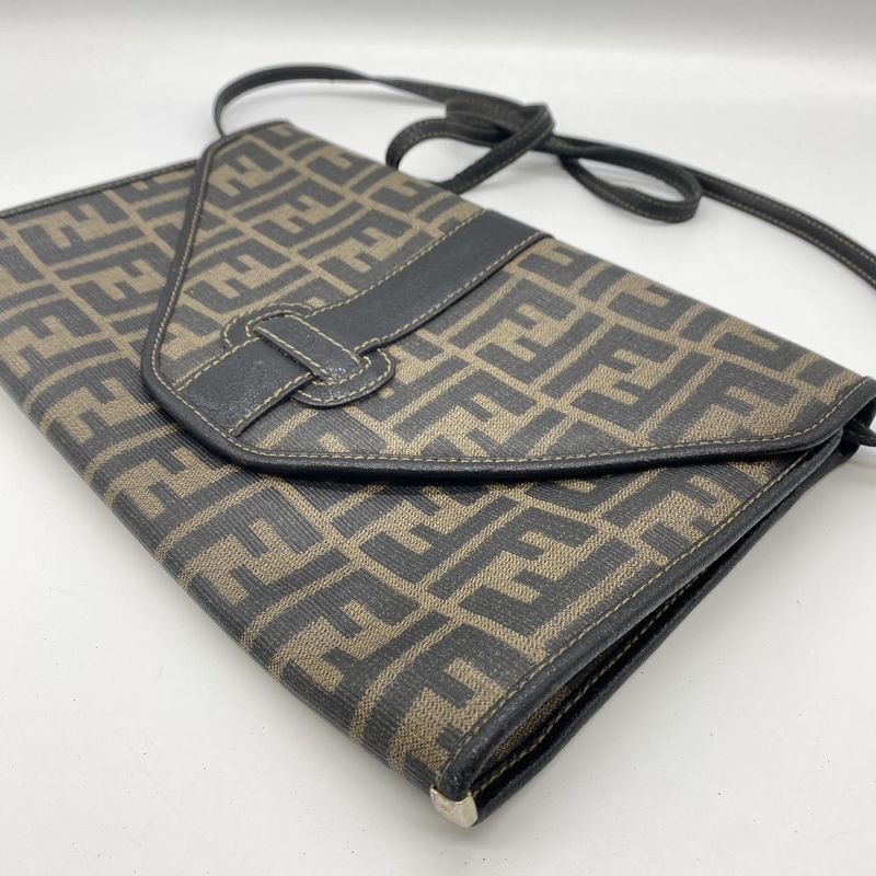 Fendi Shoulder Bag Sakosh Pouch Zucca PVC Brown Black Ladies Men Fashion