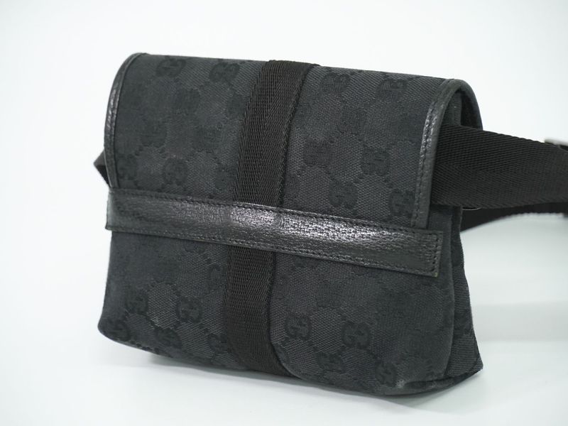 Authentic Gucci GG Canvas Waist Pouch Belt Bag Body Bag Black 131236 Bag