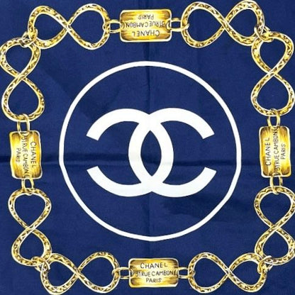 Chanel Scarf Navy Chain-patterned Silk Navy