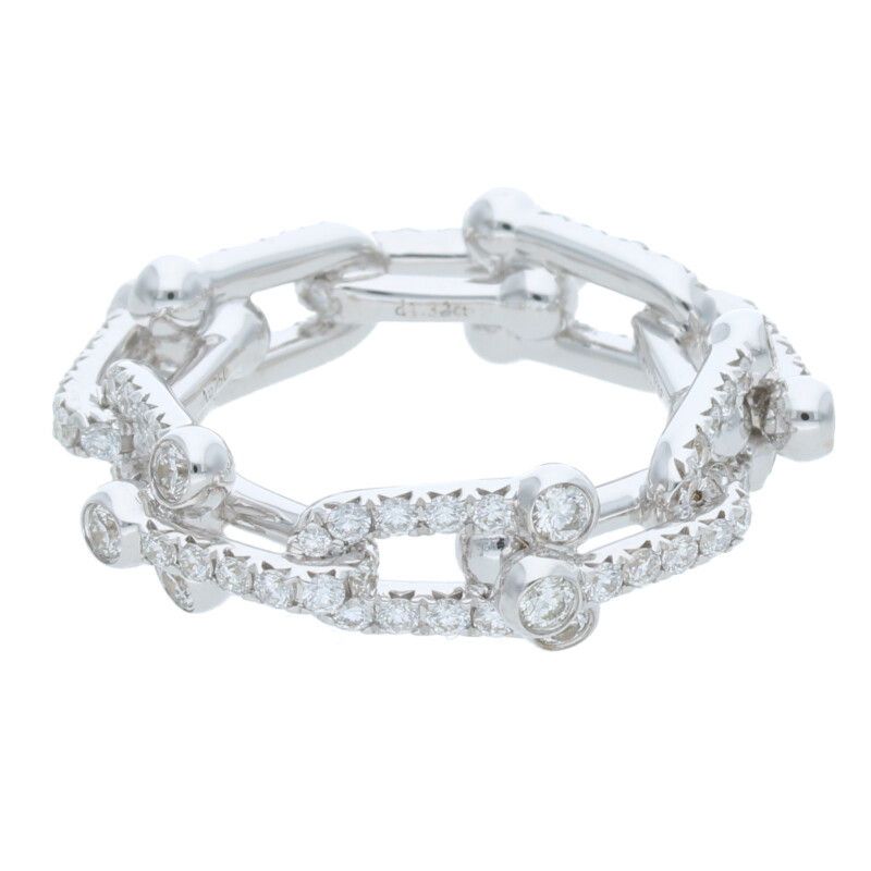 Tiffany & Co Hardwear Hardware Small Link 18K White Gold Pave Diamond Ring