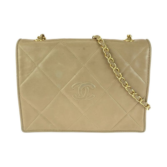 Chanel Vintage Matelasse Flap Coco Mark Beige Gold Hardware Lambskin Chain