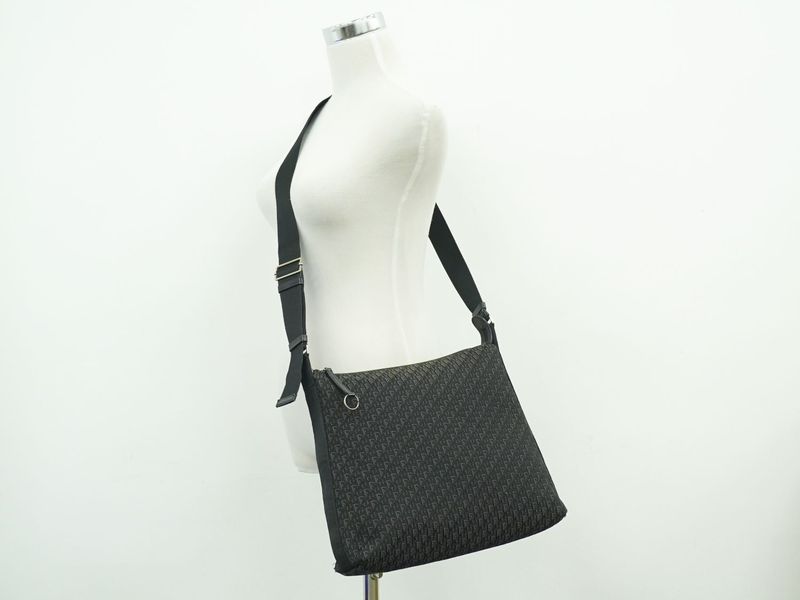 Authentic Christian DIOR Trotter Shoulder Bag Pochette Canvas Black Gray