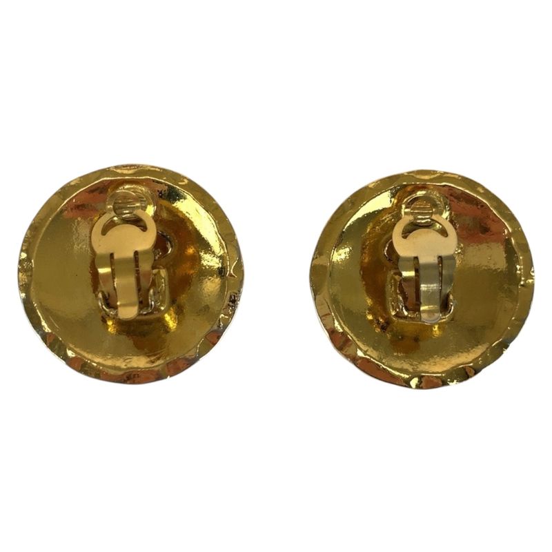 Chanel Vintage Matelasse Coco Mark Gold Plated Earrings 2 6 Engraved Ladies