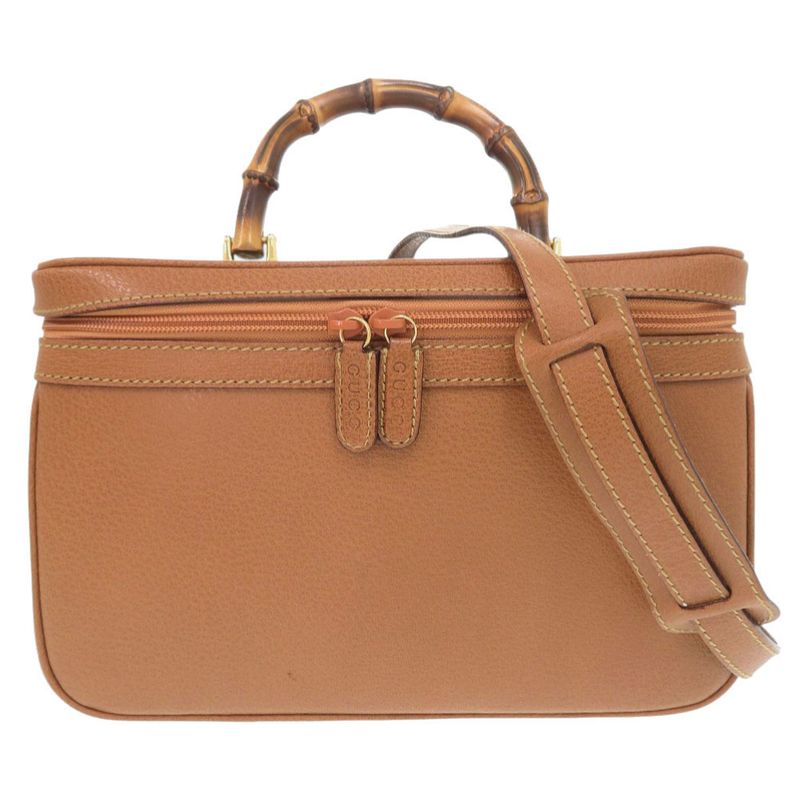Gucci Bamboo 013 122 2491 Leather Brown 2WAY Vanity Bag Brown 0277 Gucci