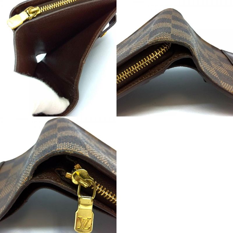 Louis Vuitton Compact Zip Fold Wallet Damier Ebène N61668 Brown Gold Hardware
