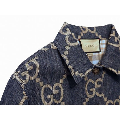 Gucci Jumbo GG Denim Jacket Outerwear Women's Blue Ivory Metal Button #36 Made