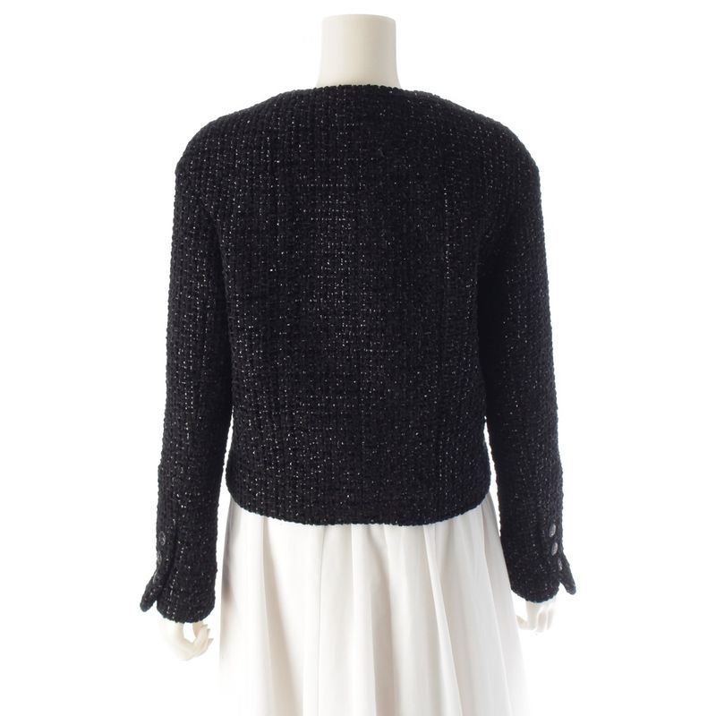 Chanel Cotton Blend Coco Button Collarless Jacket P73350v64896 Black 36