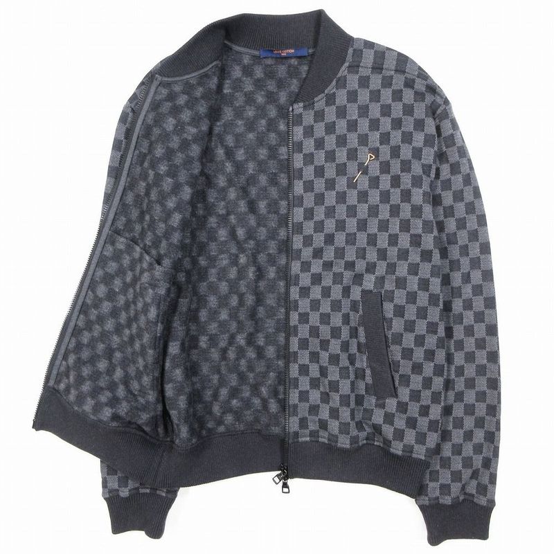 21aw Louis Vuitton Damier Jacquard Sweatshirt Bomber Jacket Blouson Zip Gray S