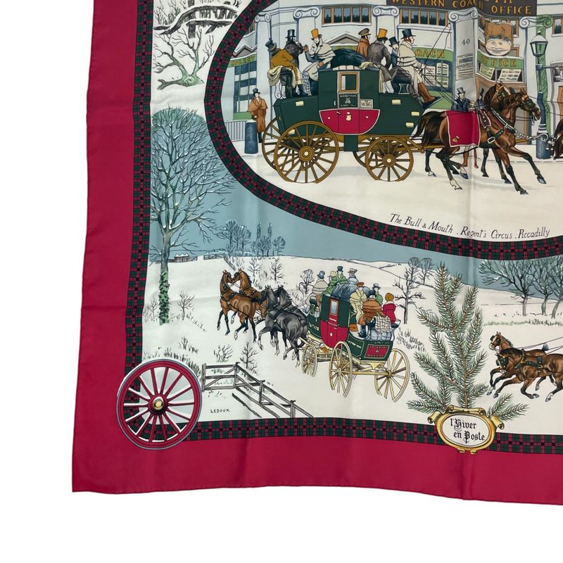 Hermes Carre 90 Postal Coach Lhiver EN Poste Scarf Silk Red