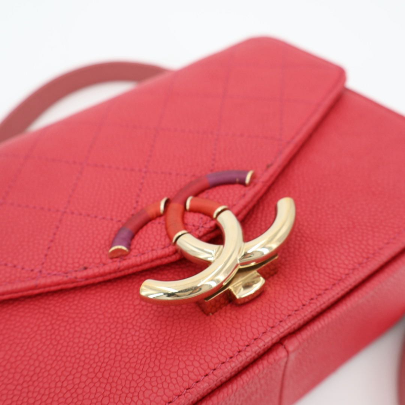 Chanel Matelasse Coco Mark Chain Shoulder Bag Caviar Skin Pink Gold Hardware