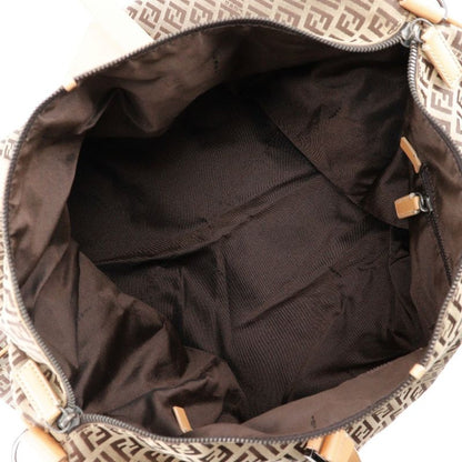 Fendi Zucchino 7vs014 Nylon Canvas And Leather Brown Unisex Boston Bag