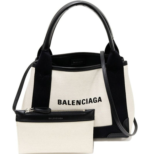 Balenciaga Hand Tote Shoulder Bag Navy Cabas Su XS Canvas X Calf Beige X Black