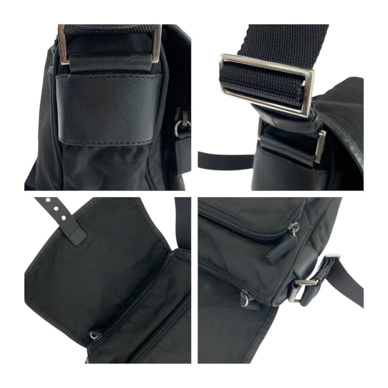 Prada Tessuto Triangle Logo Plate Black Silver Hardware Nylon Bt0173 Shoulder