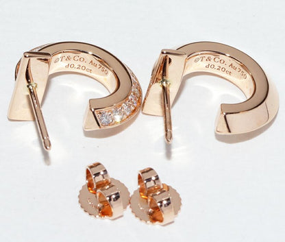 Tiffany & Co Earrings 18K Pink Gold Diamond 040ct T One Hoop Earrings