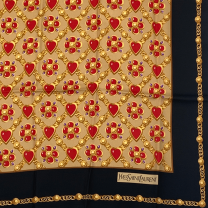 YVES Saint Laurent Yves Saint Laurent Scarf Heart Chain Pattern 100% Silk