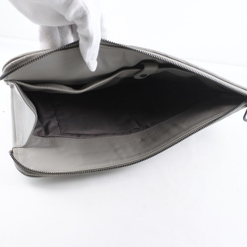 Bottega Veneta Bottega Veneta Intrecciato Calf Gray Men's Clutch Bag