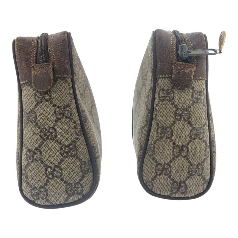 Gucci Vintage Sherry Line Old Gucci Beige GG Supreme Canvas/leather Clutch Bag