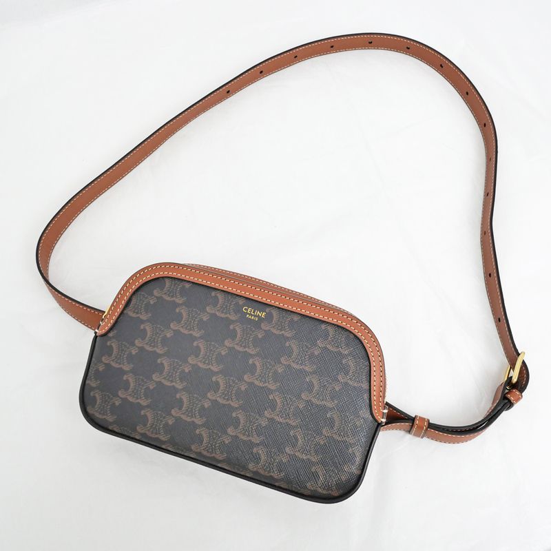 Celine Belt Bag Triomphe Body Brown Tan Canvas 19267 Women's Men's