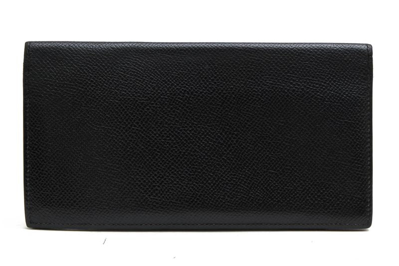 Hermes Long Wallet Men Leather Genuine Leather Black Mc2 Fleming No Change