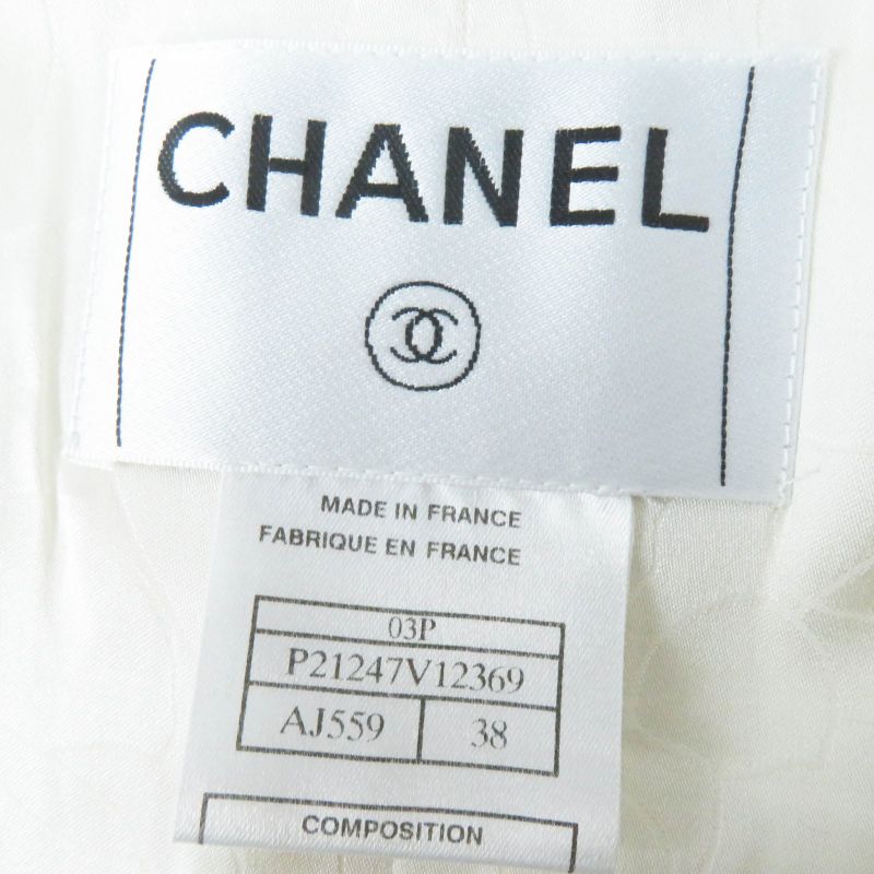 CHANEL 03P P21247 Cotton Linen Blend Coco Beaded Decoration Collarless Single