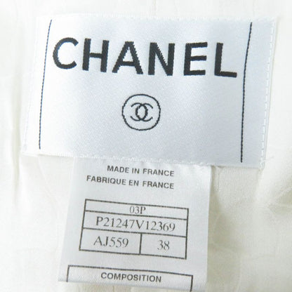 CHANEL 03P P21247 Cotton Linen Blend Coco Beaded Decoration Collarless Single