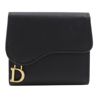 Dior Compact Wallet Calf Black Women's Trifold Wallet