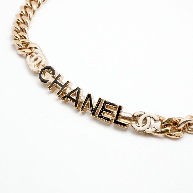 Chanel Necklace Pendant Choker Gold Black White Here Mark Logo
