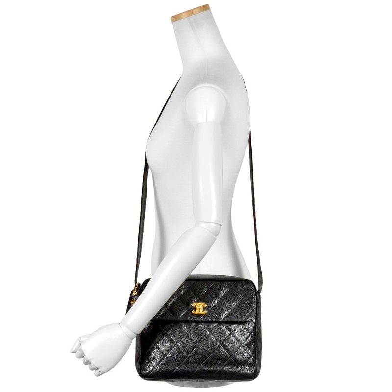 Chanel Coco Mark Matelasse Chain Shoulder Bag Caviar Skin Black Gold Hardware