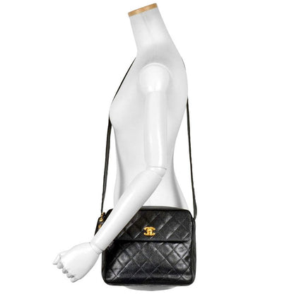 Chanel Coco Mark Matelasse Chain Shoulder Bag Caviar Skin Black Gold Hardware