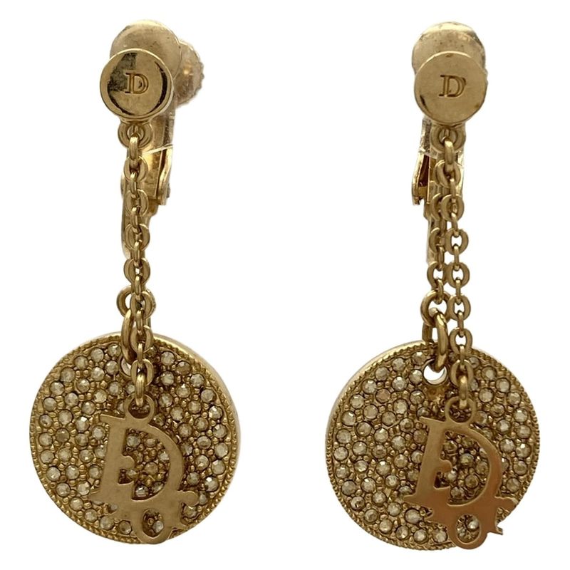 Dior/christian Dior Earrings - Gold And Clear Dior Motif