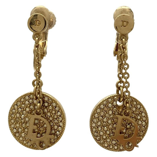 Dior/christian Dior Earrings - Gold And Clear Dior Motif