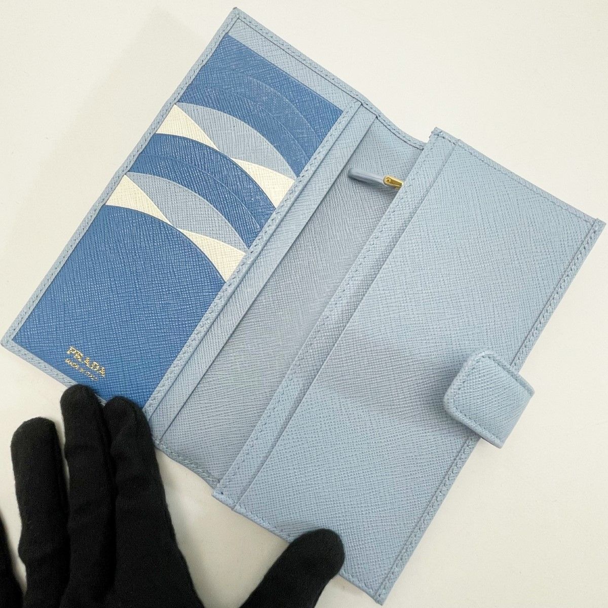 Prada Saffiano Leather Wallet 1mv025 Sky Blue Bifold Long Wallet
